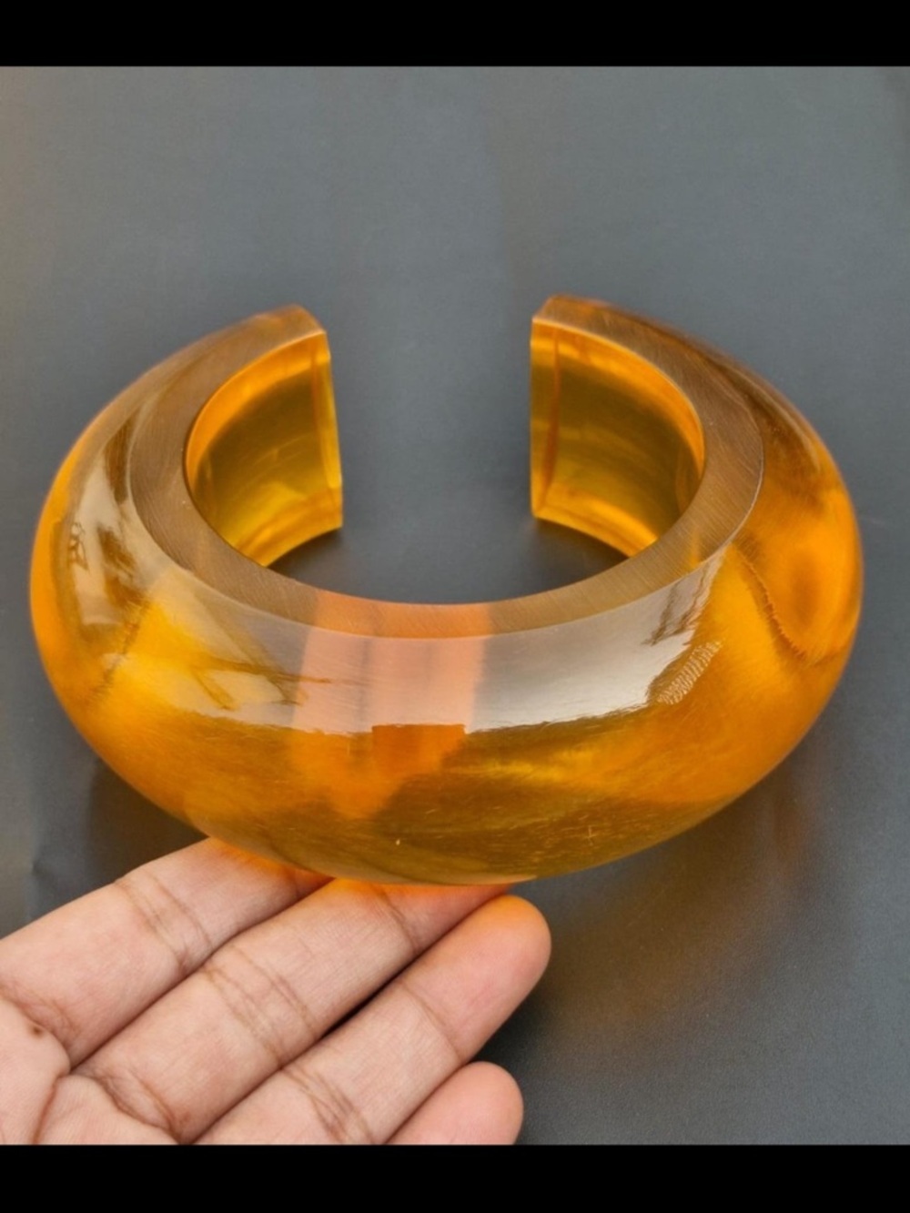 Transparent Citrine Resin Cuff Bracelet Bangle - Amber Yellow - Picture 1 of 7